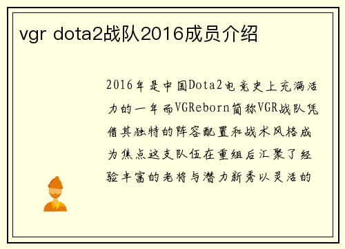 vgr dota2战队2016成员介绍