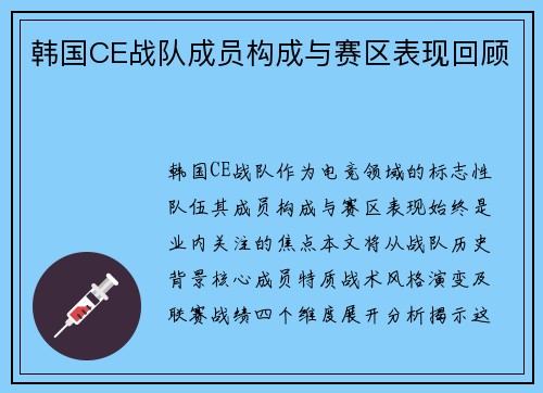 韩国CE战队成员构成与赛区表现回顾